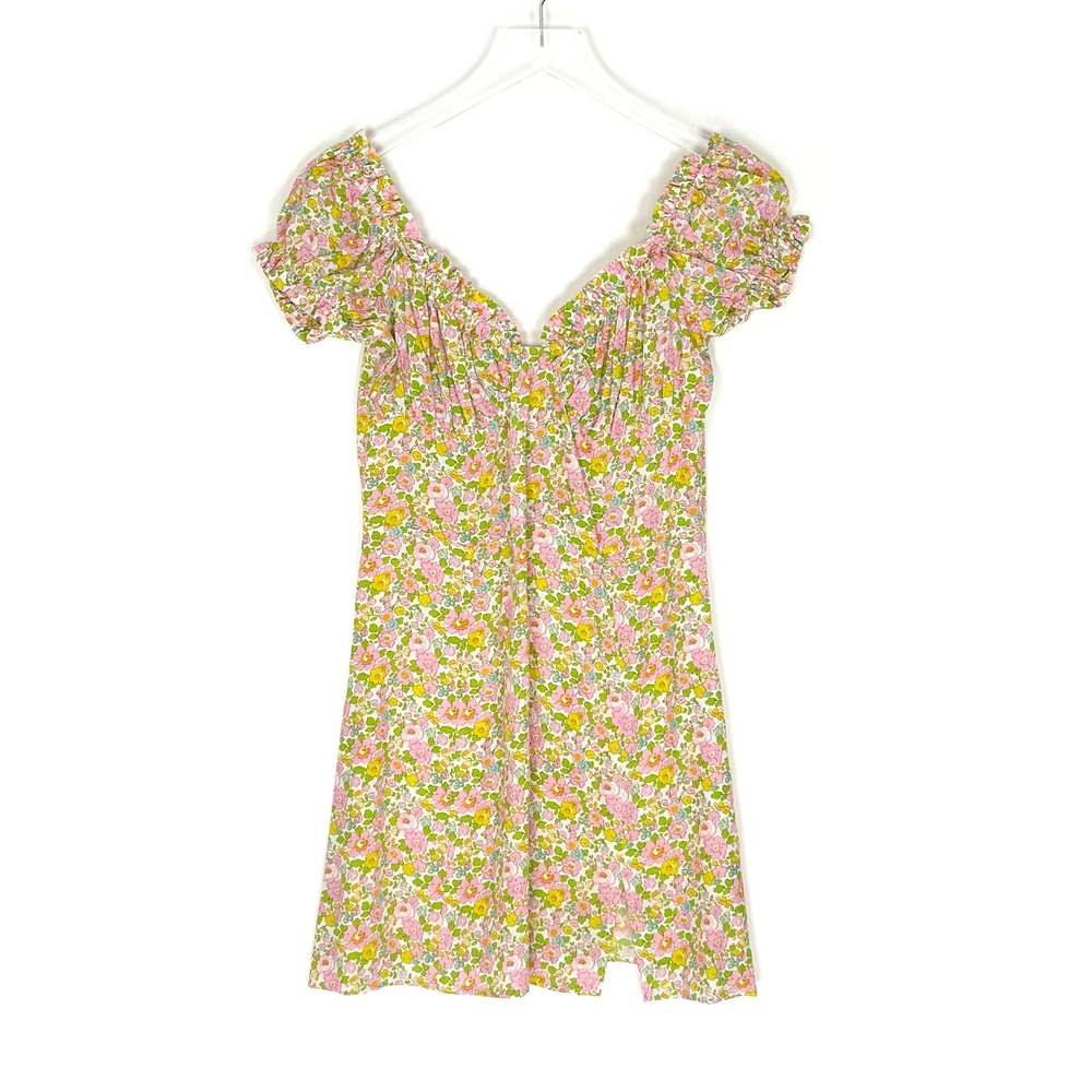 With Jean Floral Print Mini Dress Women's Medium Sweetheart Ruffle Retro Multi